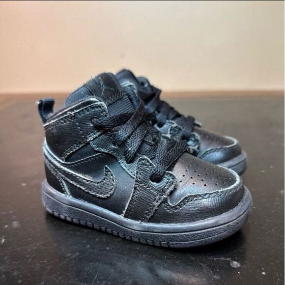 Jordan Other - Nike Air Jordan 1 Mid Triple Black 554727-010 Td Toddler Size 4C
